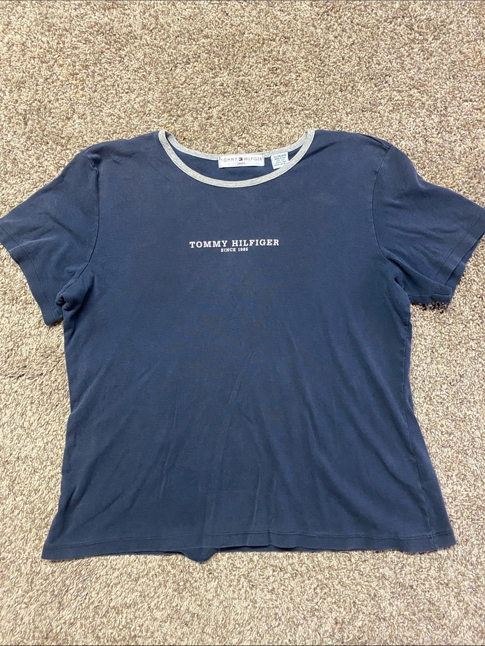 Vtg Y2K Tommy Hilfiger Short Sleeve Crew Tee Contrast Trim Size XL - 1495 - READ